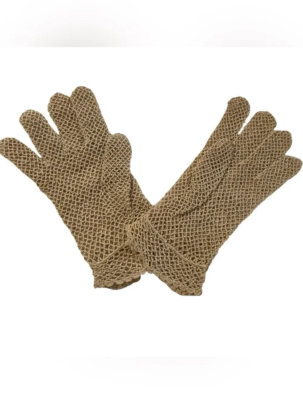 Vintage Crochet Lace Gloves 1940s-1960s Beige Color